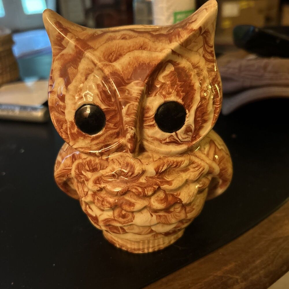 Vintage Swirled Alaskan Clay 6” Owl Bank